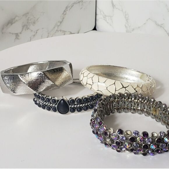 SET OF 4 Bangle Bracelets Hinged & Stretch Variety - Picture 8 of 8